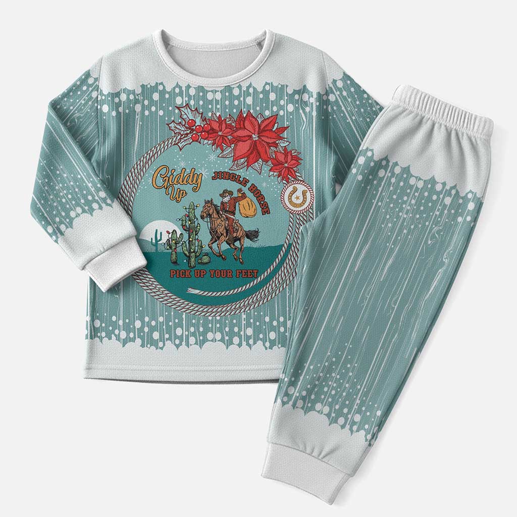 Cowboy Christmas Pajama Set Giddy Up Jingle Horse Green Version - Wonder Print Shop