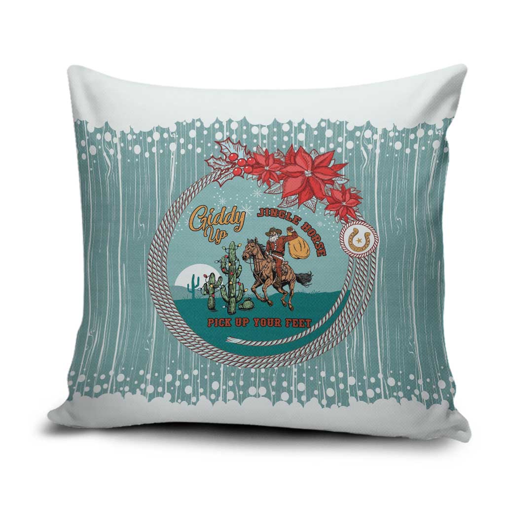 Cowboy Christmas Pillow Cover Giddy Up Jingle Horse Green Version - Wonder Print Shop
