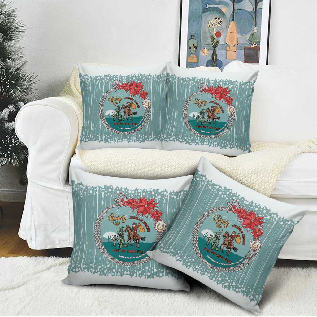 Cowboy Christmas Pillow Cover Giddy Up Jingle Horse Green Version - Wonder Print Shop