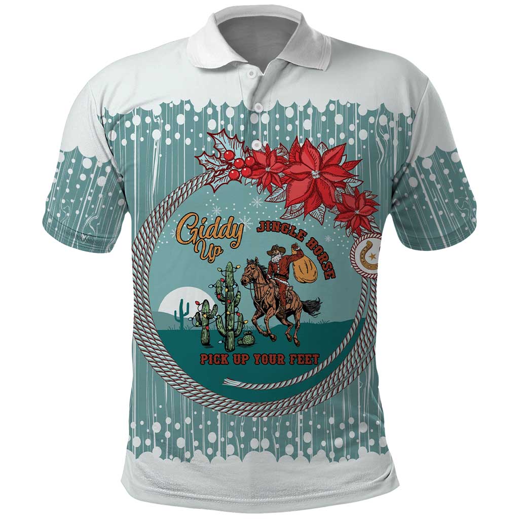 Cowboy Christmas Polo Shirt Giddy Up Jingle Horse Green Version - Wonder Print Shop