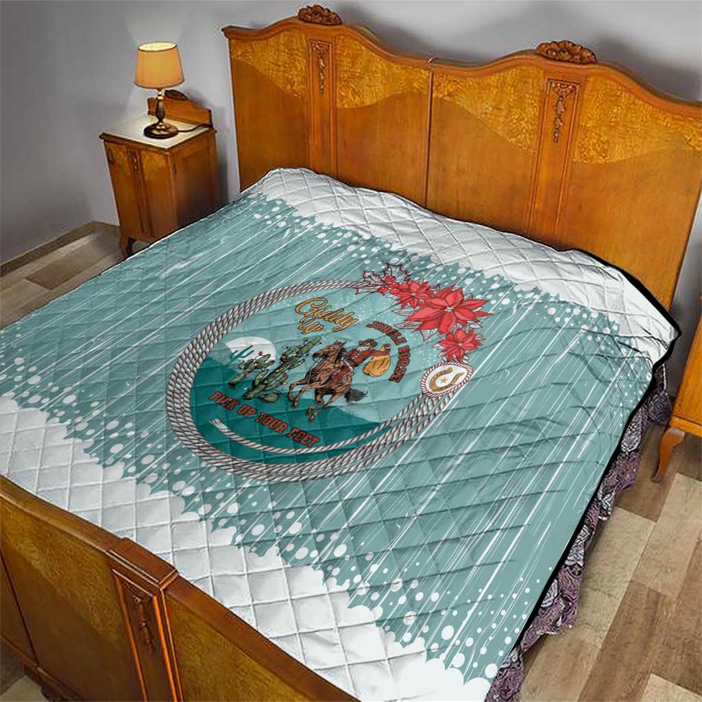 Cowboy Christmas Quilt Giddy Up Jingle Horse Green Version - Wonder Print Shop
