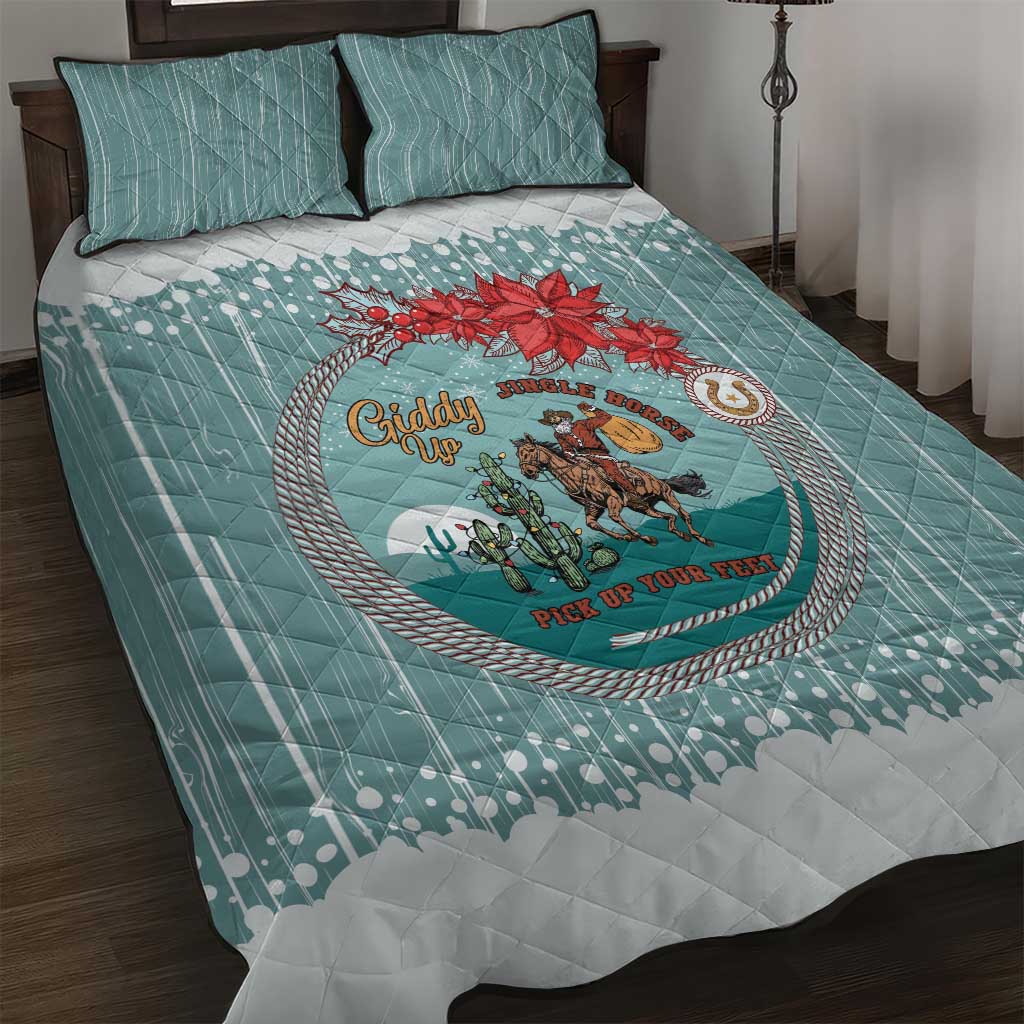 Cowboy Christmas Quilt Bed Set Giddy Up Jingle Horse Green Version - Wonder Print Shop