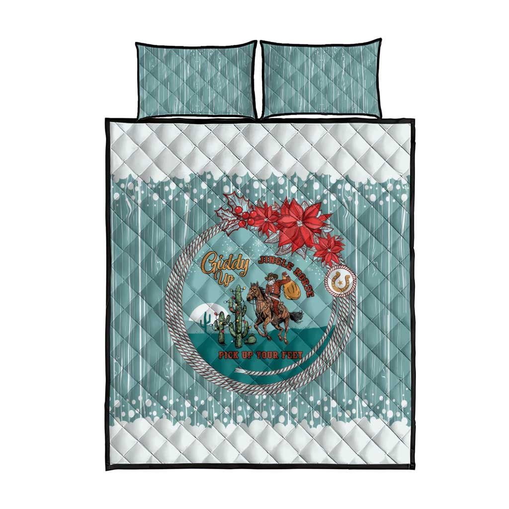 Cowboy Christmas Quilt Bed Set Giddy Up Jingle Horse Green Version - Wonder Print Shop