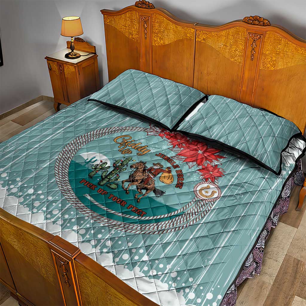 Cowboy Christmas Quilt Bed Set Giddy Up Jingle Horse Green Version - Wonder Print Shop