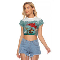 Cowboy Christmas Raglan Cropped T Shirt Giddy Up Jingle Horse Green Version - Wonder Print Shop