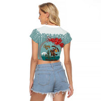 Cowboy Christmas Raglan Cropped T Shirt Giddy Up Jingle Horse Green Version - Wonder Print Shop