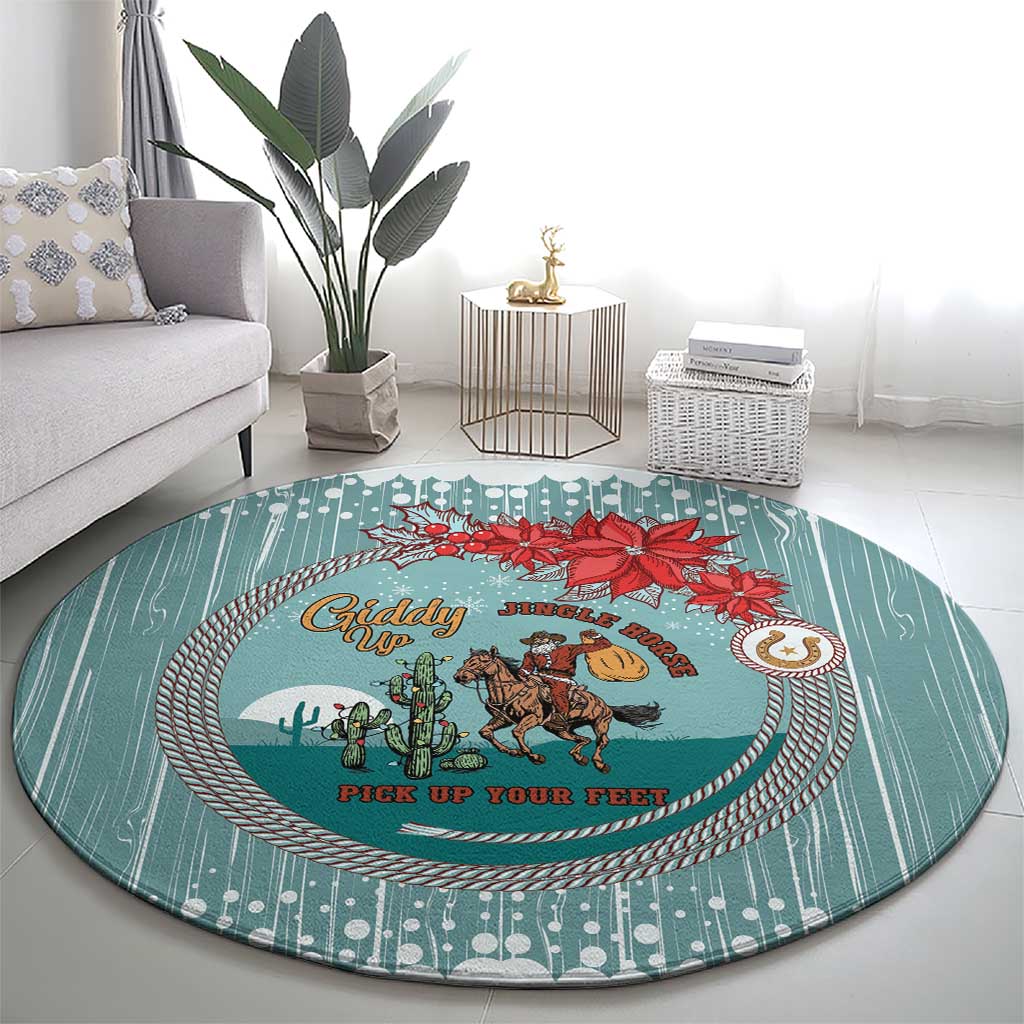 Cowboy Christmas Round Carpet Giddy Up Jingle Horse Green Version - Wonder Print Shop