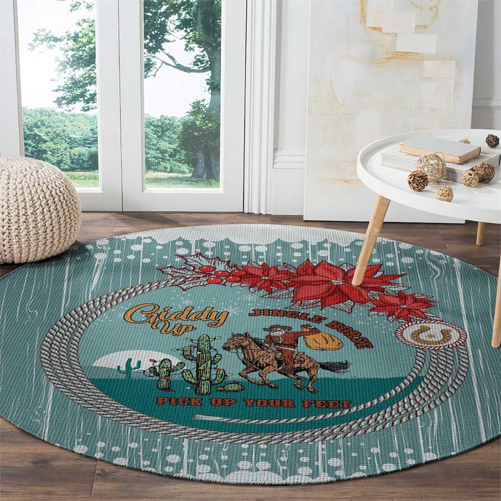 Cowboy Christmas Round Carpet Giddy Up Jingle Horse Green Version - Wonder Print Shop