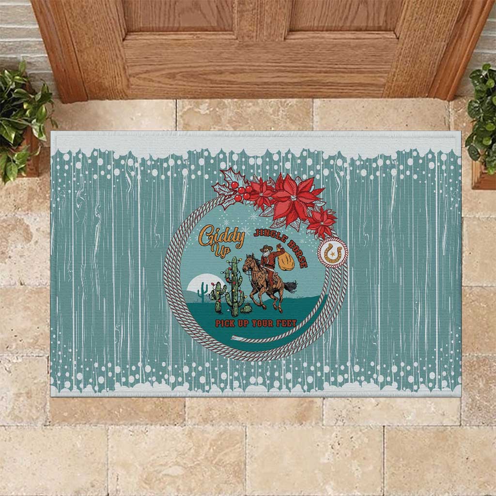 Cowboy Christmas Rubber Doormat Giddy Up Jingle Horse Green Version - Wonder Print Shop