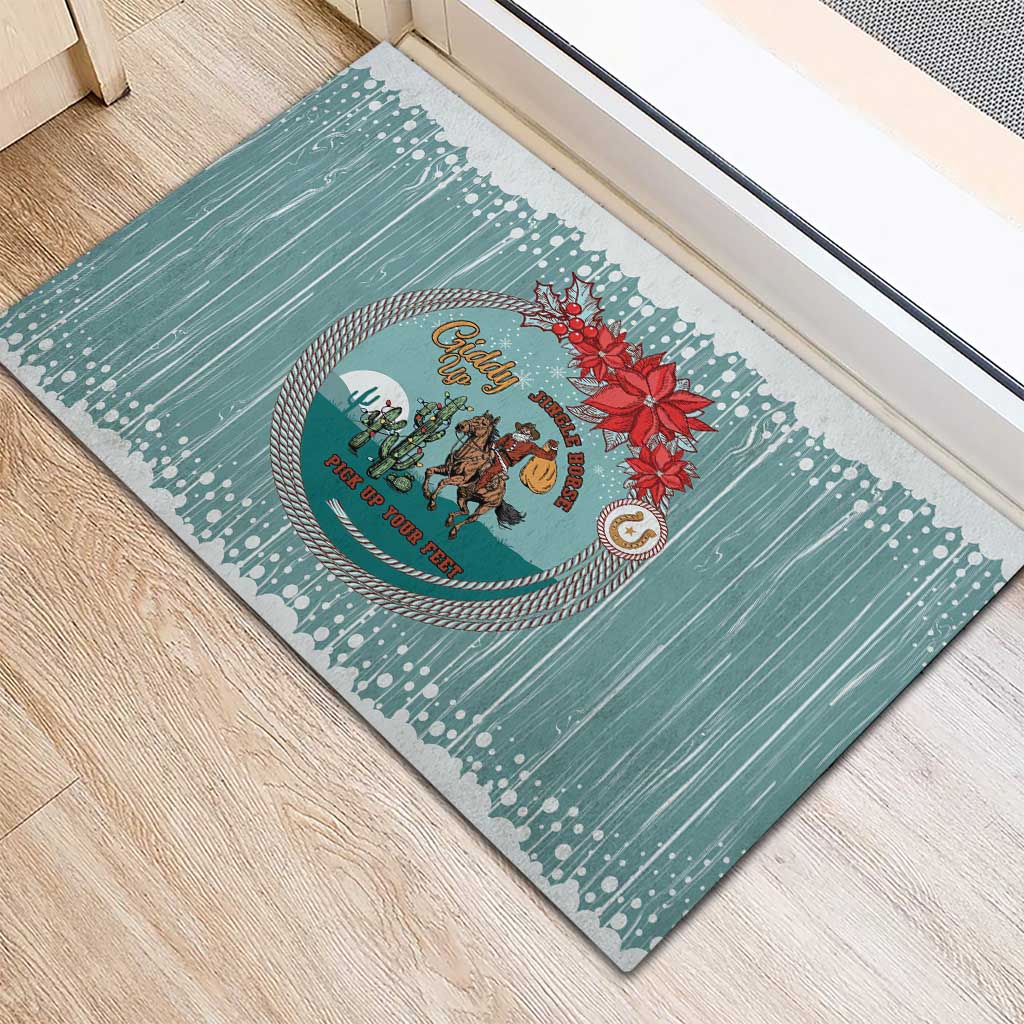 Cowboy Christmas Rubber Doormat Giddy Up Jingle Horse Green Version - Wonder Print Shop