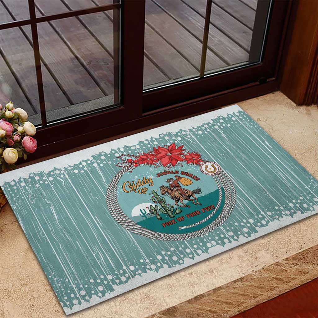 Cowboy Christmas Rubber Doormat Giddy Up Jingle Horse Green Version - Wonder Print Shop