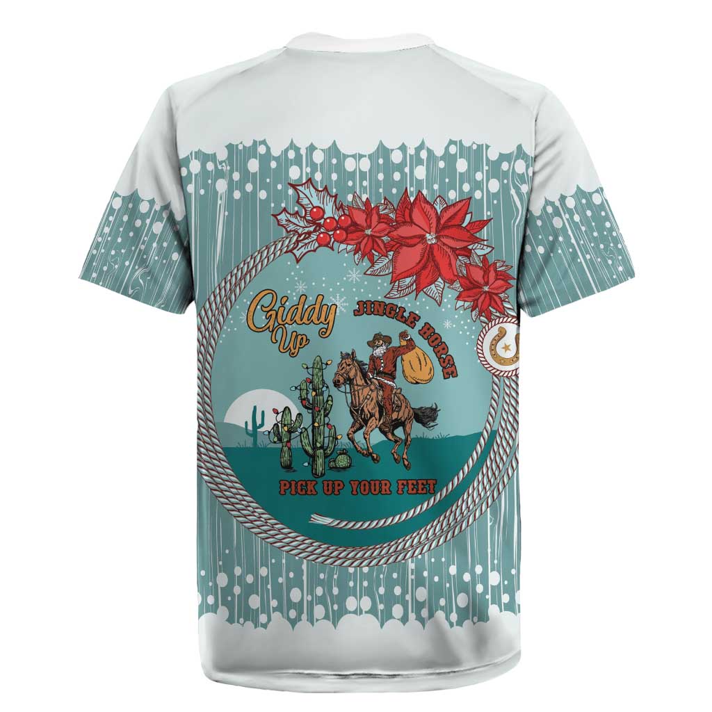 Cowboy Christmas Rugby Jersey Giddy Up Jingle Horse Green Version - Wonder Print Shop