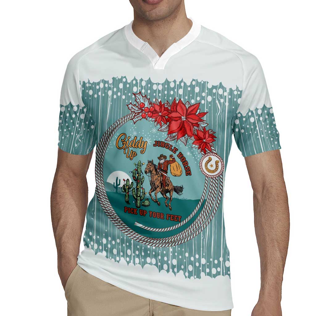 Cowboy Christmas Rugby Jersey Giddy Up Jingle Horse Green Version - Wonder Print Shop