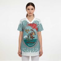 Cowboy Christmas Scrub Top Giddy Up Jingle Horse Green Version - Wonder Print Shop