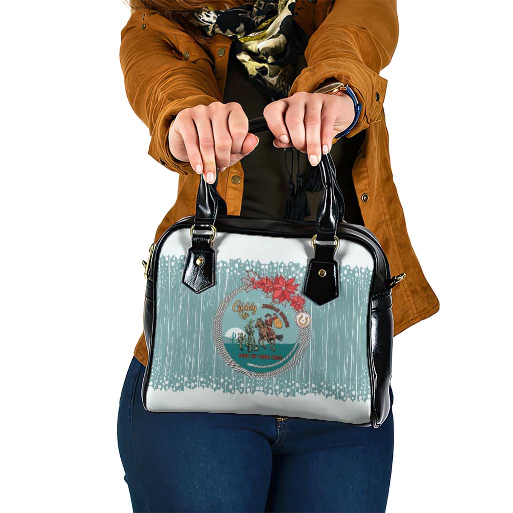 Cowboy Christmas Shoulder Handbag Giddy Up Jingle Horse Green Version - Wonder Print Shop