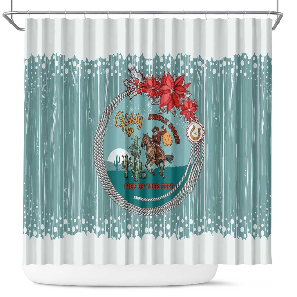Cowboy Christmas Shower Curtain Giddy Up Jingle Horse Green Version - Wonder Print Shop