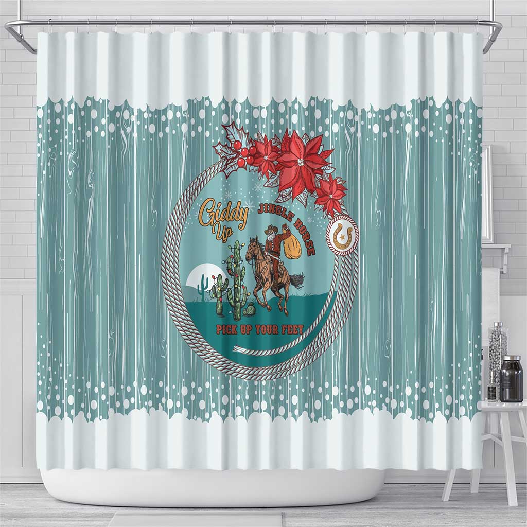 Cowboy Christmas Shower Curtain Giddy Up Jingle Horse Green Version - Wonder Print Shop