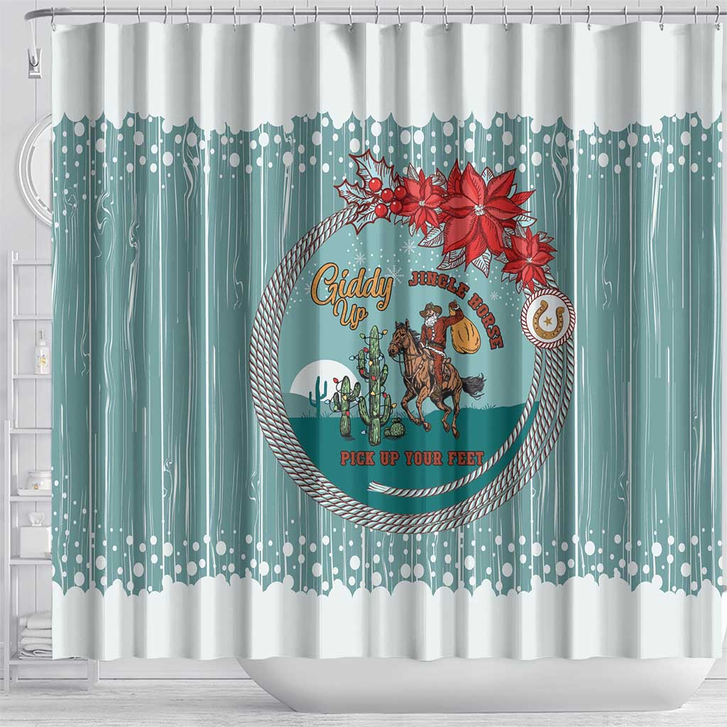 Cowboy Christmas Shower Curtain Giddy Up Jingle Horse Green Version - Wonder Print Shop