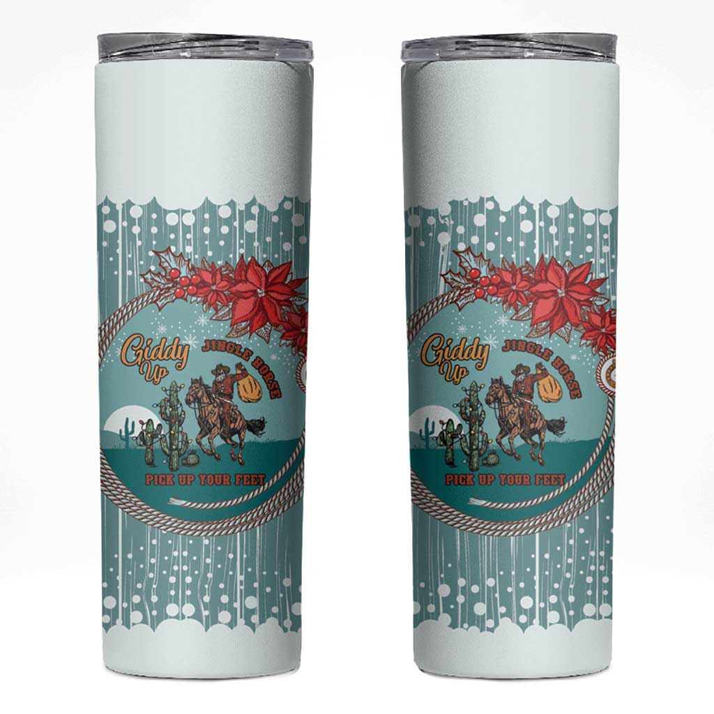 Cowboy Christmas Skinny Tumbler Giddy Up Jingle Horse Green Version - Wonder Print Shop