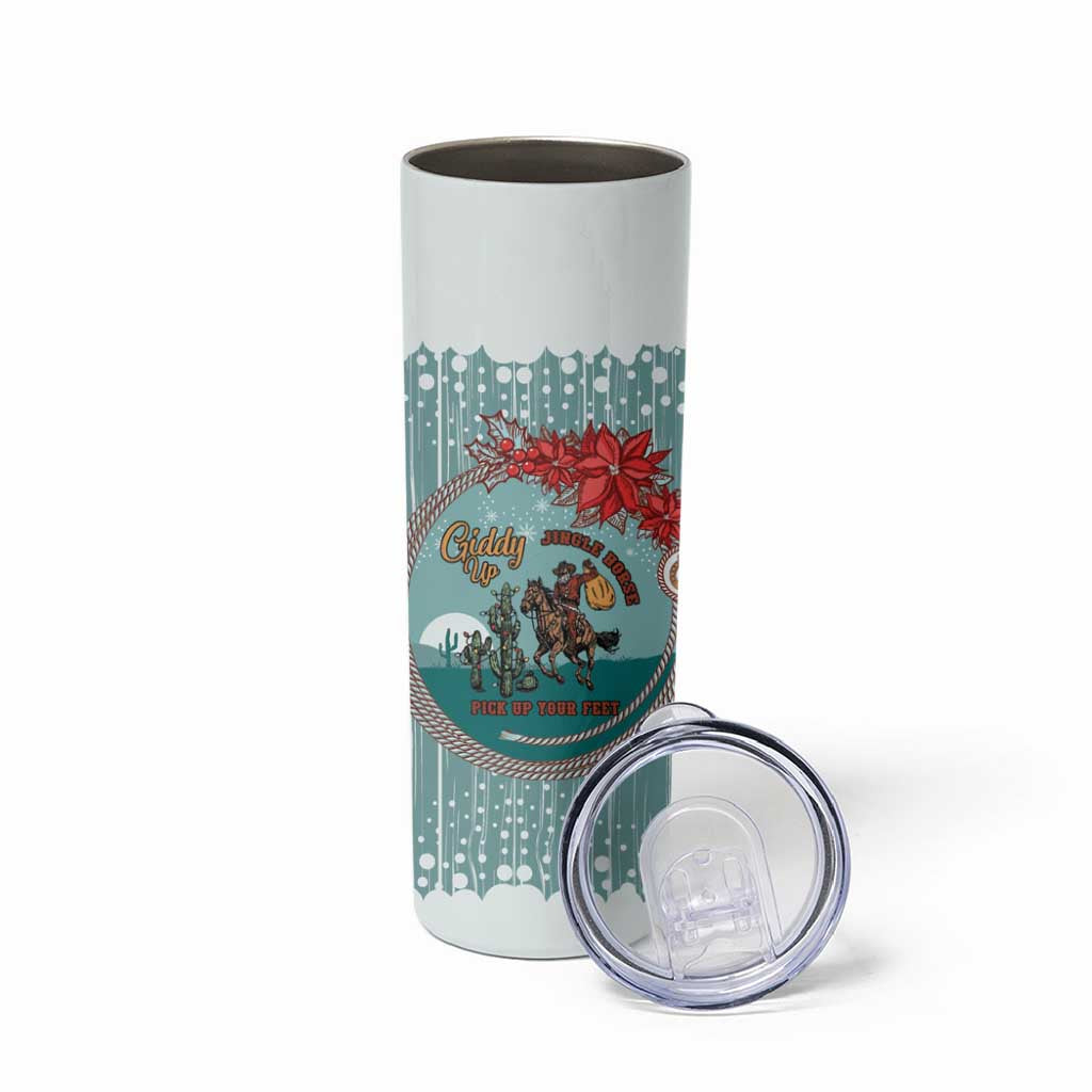 Cowboy Christmas Skinny Tumbler Giddy Up Jingle Horse Green Version - Wonder Print Shop