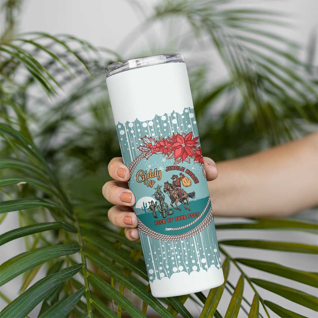 Cowboy Christmas Skinny Tumbler Giddy Up Jingle Horse Green Version - Wonder Print Shop