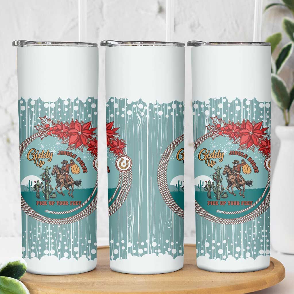Cowboy Christmas Skinny Tumbler Giddy Up Jingle Horse Green Version - Wonder Print Shop