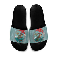 Cowboy Christmas Slide Sandals Giddy Up Jingle Horse Green Version - Wonder Print Shop
