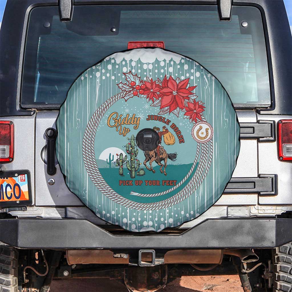 Cowboy Christmas Spare Tire Cover Giddy Up Jingle Horse Green Version - Wonder Print Shop