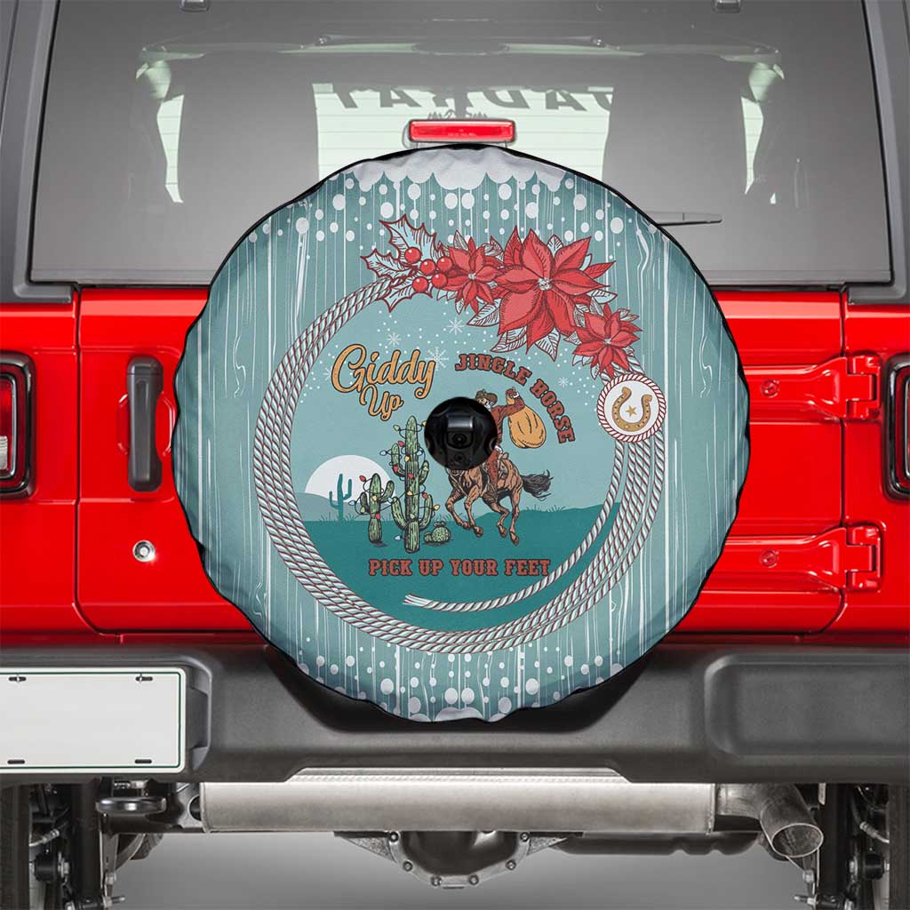 Cowboy Christmas Spare Tire Cover Giddy Up Jingle Horse Green Version - Wonder Print Shop