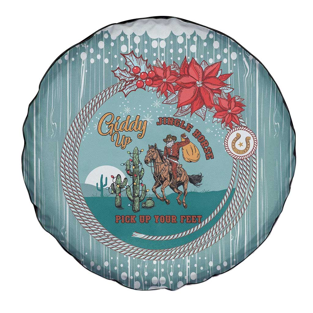 Cowboy Christmas Spare Tire Cover Giddy Up Jingle Horse Green Version - Wonder Print Shop