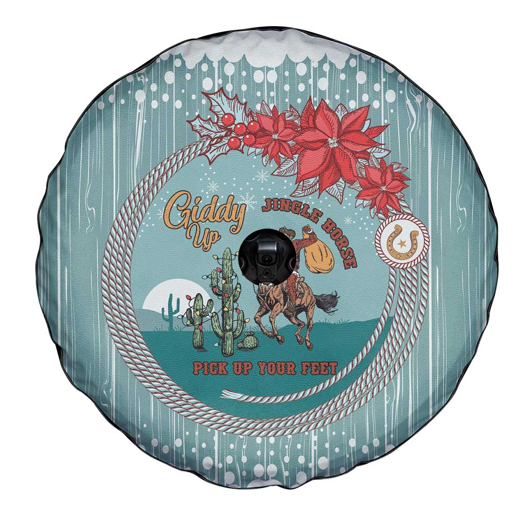 Cowboy Christmas Spare Tire Cover Giddy Up Jingle Horse Green Version - Wonder Print Shop