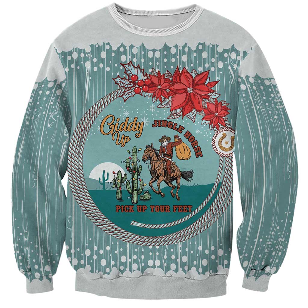 Cowboy Christmas Sweatshirt Giddy Up Jingle Horse Green Version - Wonder Print Shop
