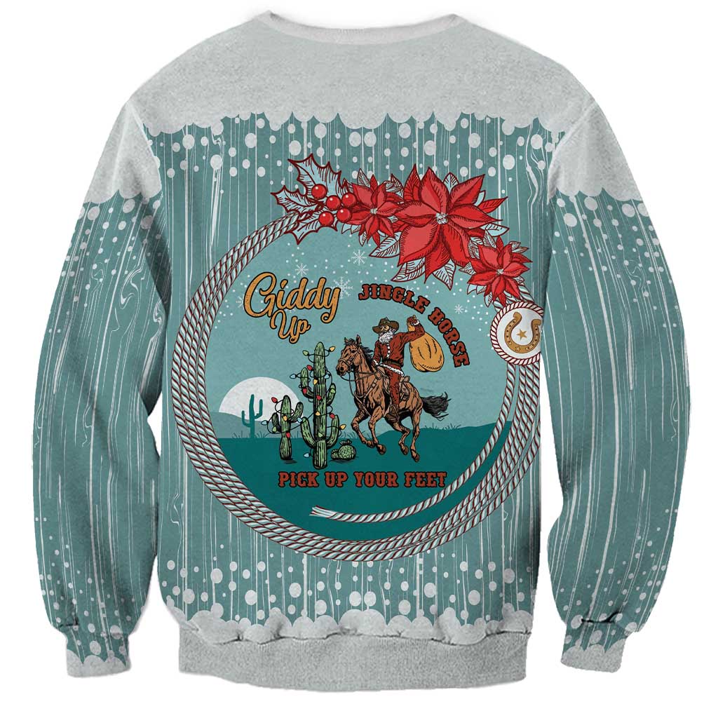 Cowboy Christmas Sweatshirt Giddy Up Jingle Horse Green Version - Wonder Print Shop