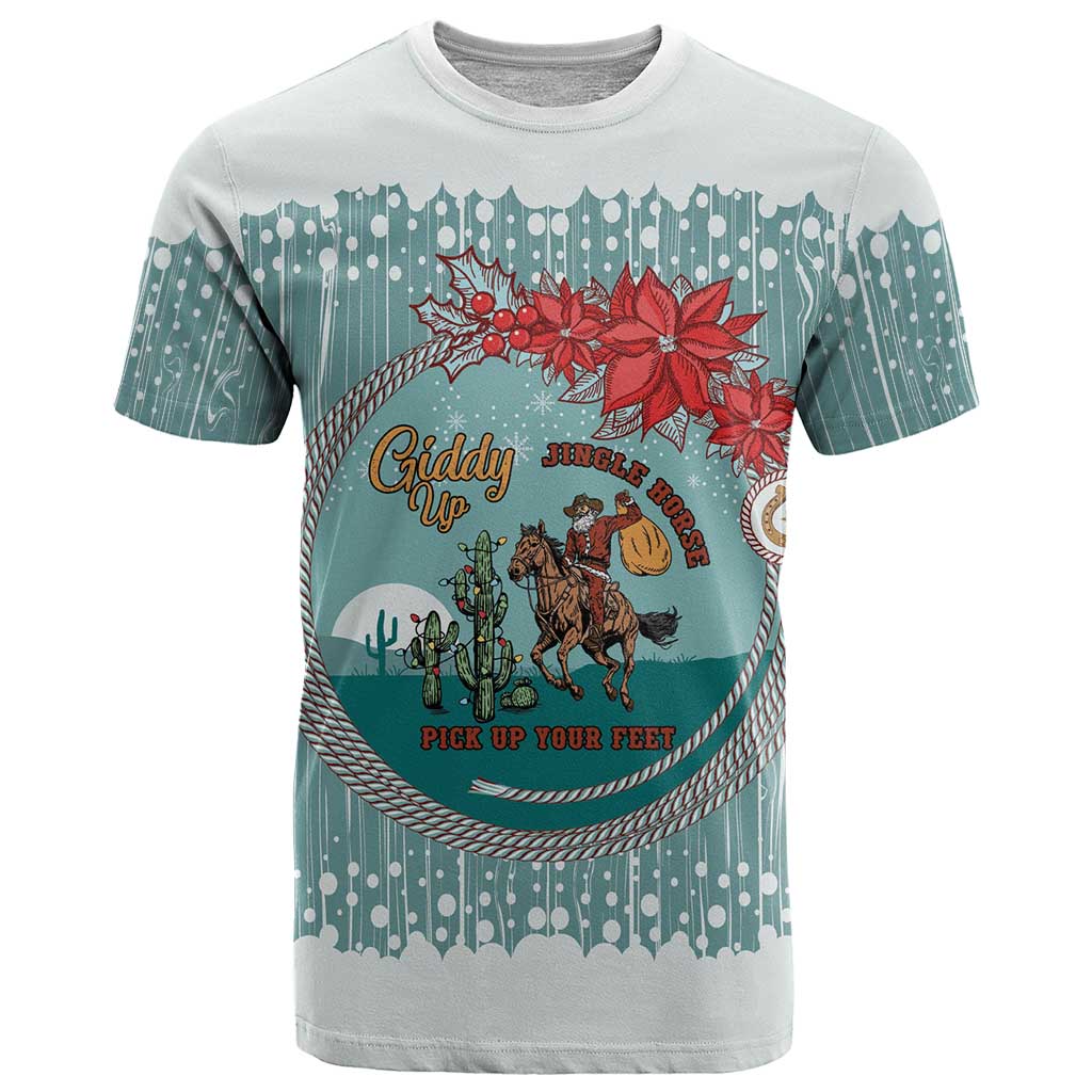 Cowboy Christmas T Shirt Giddy Up Jingle Horse Green Version - Wonder Print Shop