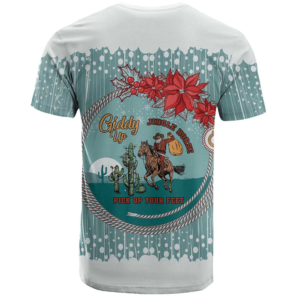 Cowboy Christmas T Shirt Giddy Up Jingle Horse Green Version - Wonder Print Shop