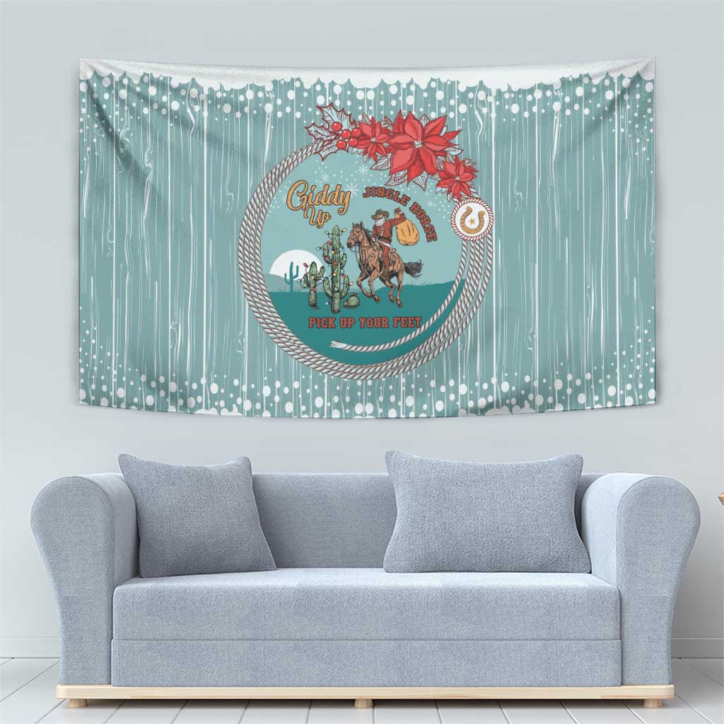 Cowboy Christmas Tapestry Giddy Up Jingle Horse Green Version - Wonder Print Shop