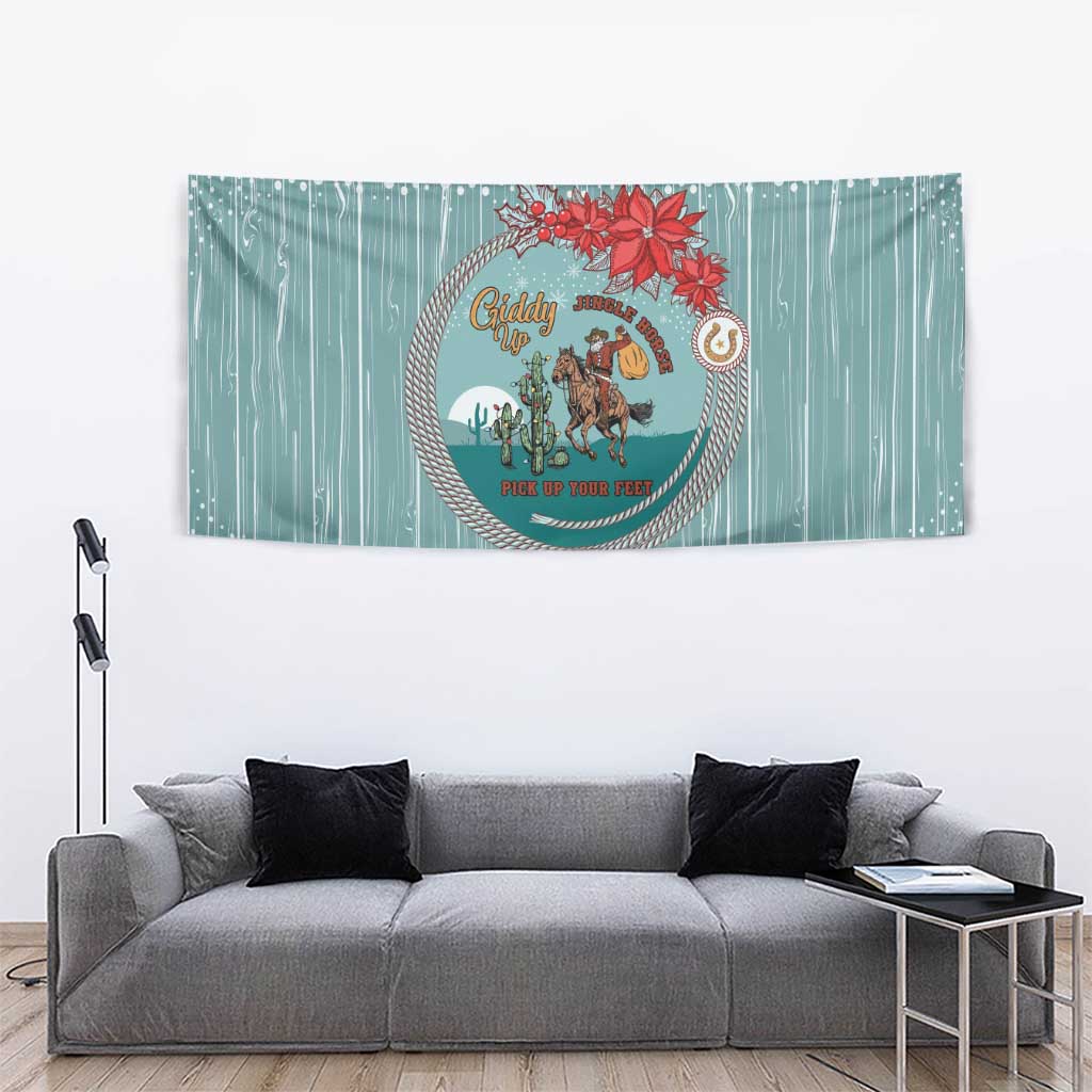 Cowboy Christmas Tapestry Giddy Up Jingle Horse Green Version - Wonder Print Shop
