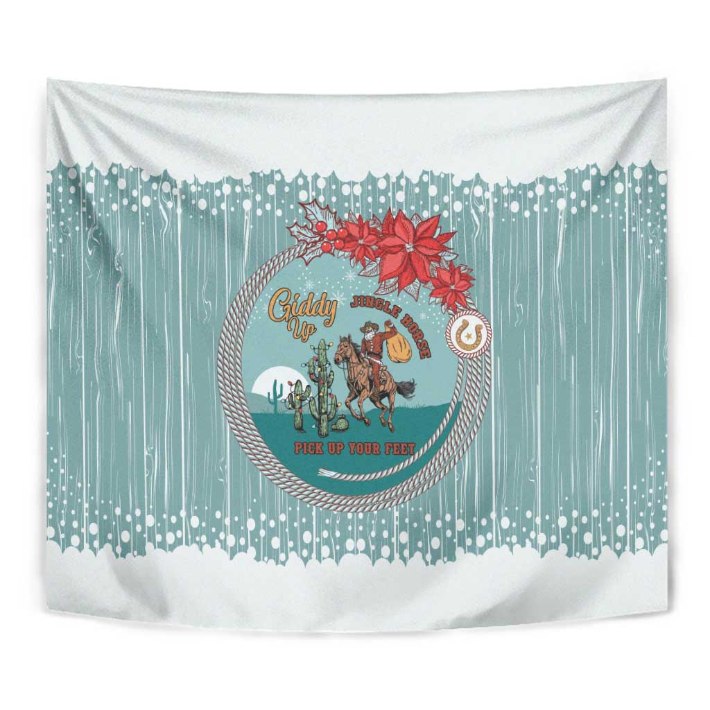 Cowboy Christmas Tapestry Giddy Up Jingle Horse Green Version - Wonder Print Shop