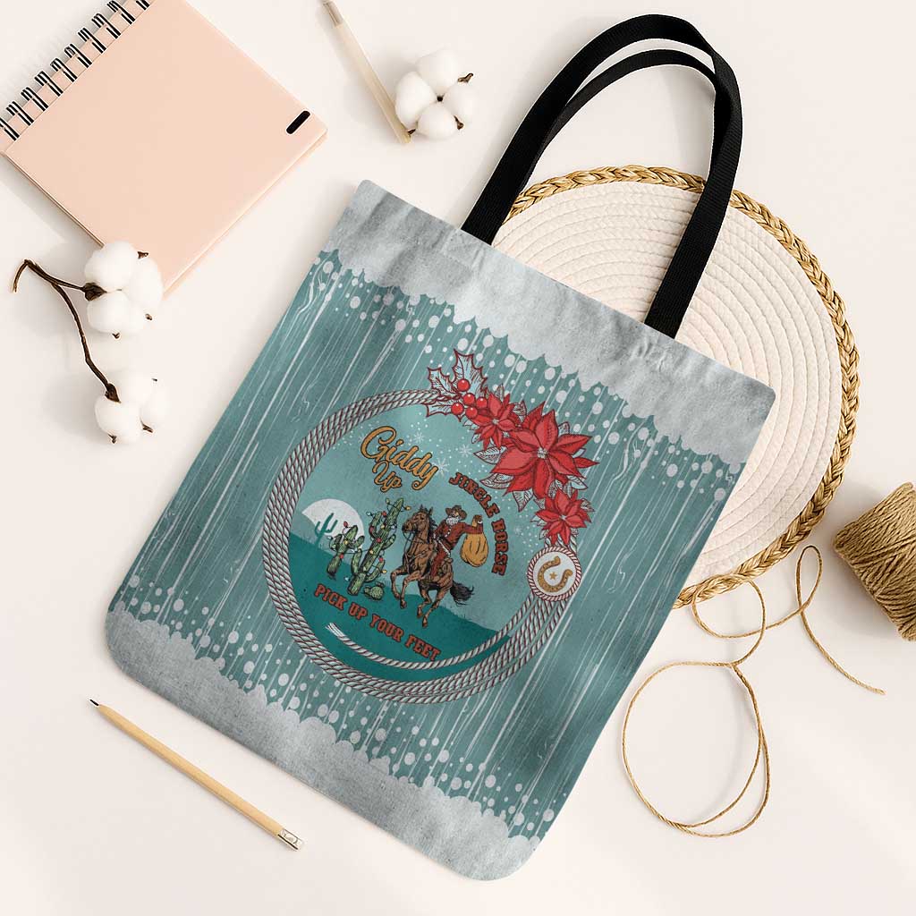 Cowboy Christmas Tote Bag Giddy Up Jingle Horse Green Version - Wonder Print Shop