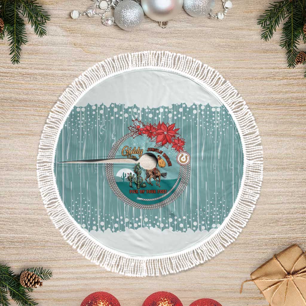 Cowboy Christmas Tree Skirt Giddy Up Jingle Horse Green Version - Wonder Print Shop