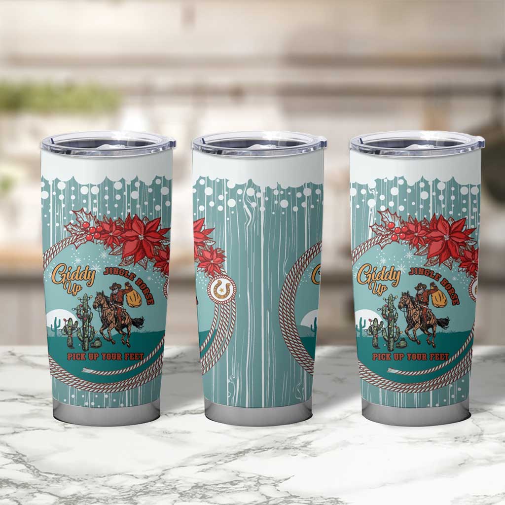 Cowboy Christmas Tumbler Cup Giddy Up Jingle Horse Green Version - Wonder Print Shop