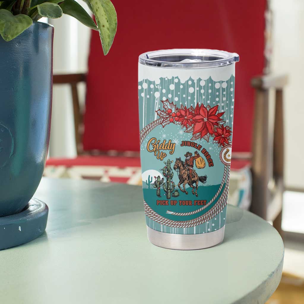 Cowboy Christmas Tumbler Cup Giddy Up Jingle Horse Green Version - Wonder Print Shop