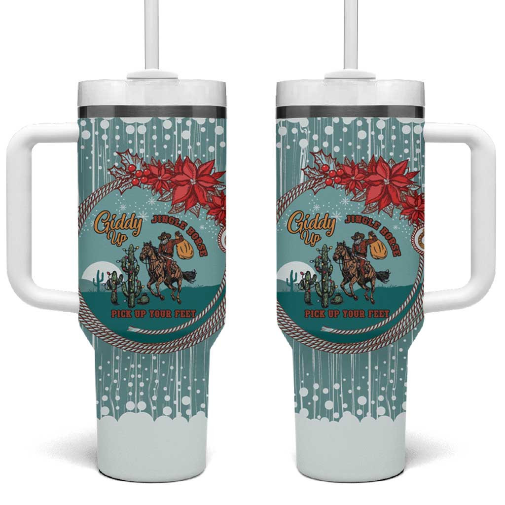 Cowboy Christmas Tumbler With Handle Giddy Up Jingle Horse Green Version - Wonder Print Shop