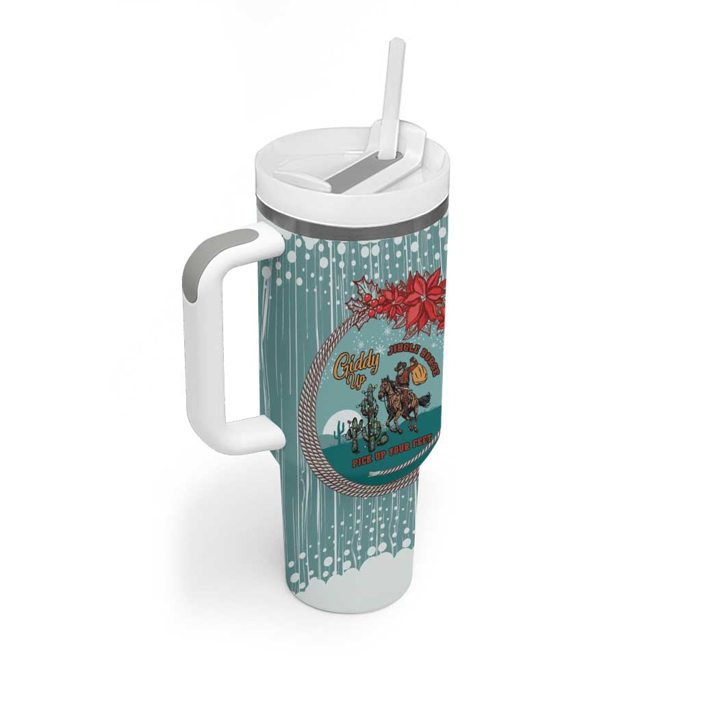 Cowboy Christmas Tumbler With Handle Giddy Up Jingle Horse Green Version - Wonder Print Shop