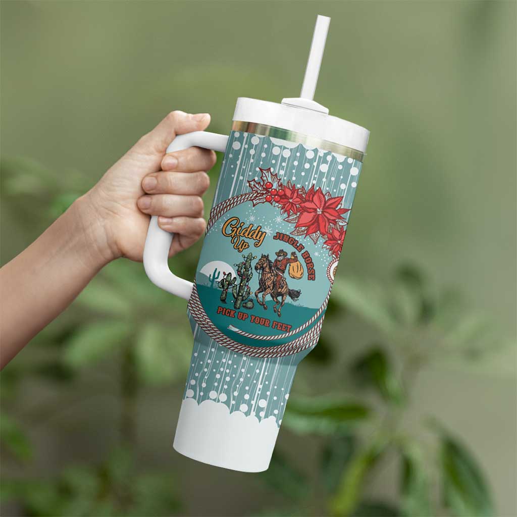Cowboy Christmas Tumbler With Handle Giddy Up Jingle Horse Green Version - Wonder Print Shop