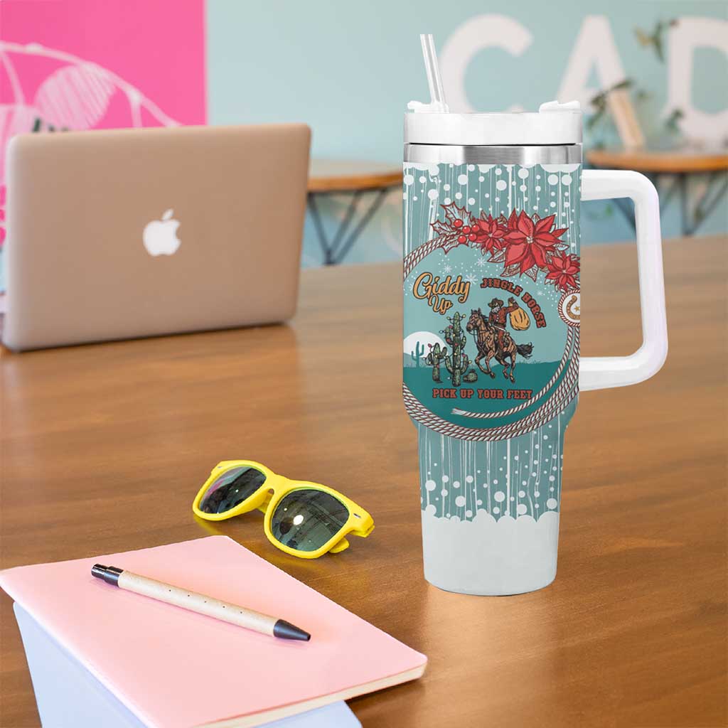 Cowboy Christmas Tumbler With Handle Giddy Up Jingle Horse Green Version - Wonder Print Shop