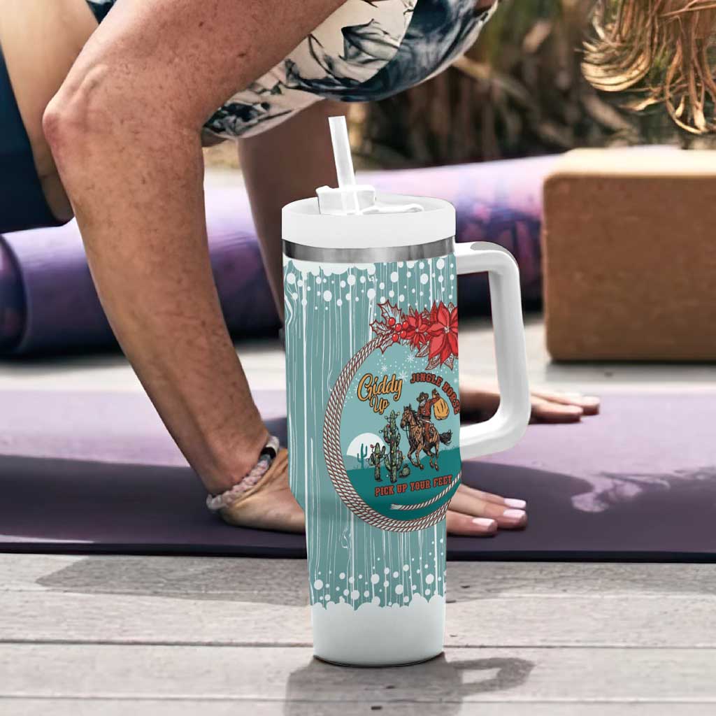 Cowboy Christmas Tumbler With Handle Giddy Up Jingle Horse Green Version - Wonder Print Shop