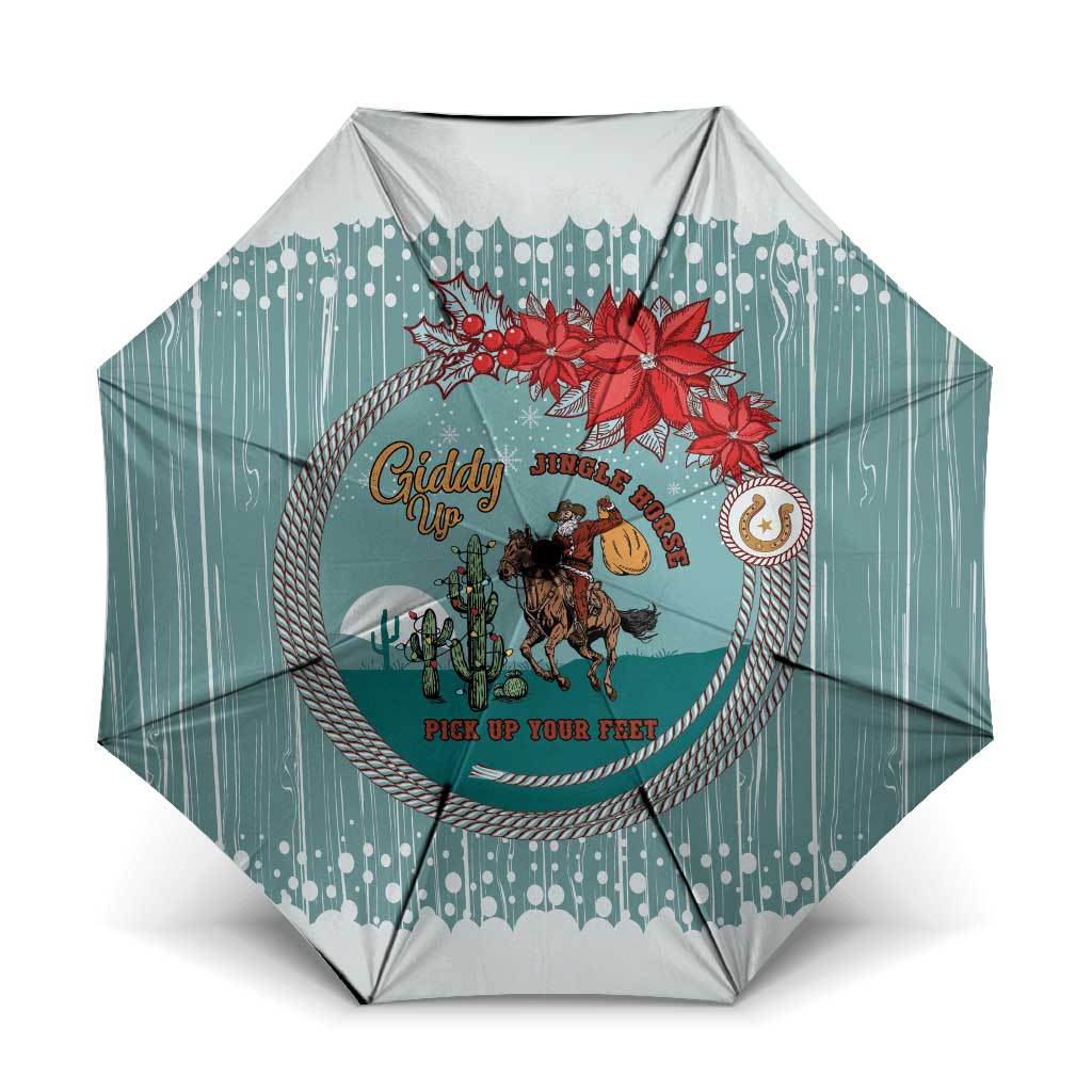 Cowboy Christmas Umbrella Giddy Up Jingle Horse Green Version - Wonder Print Shop