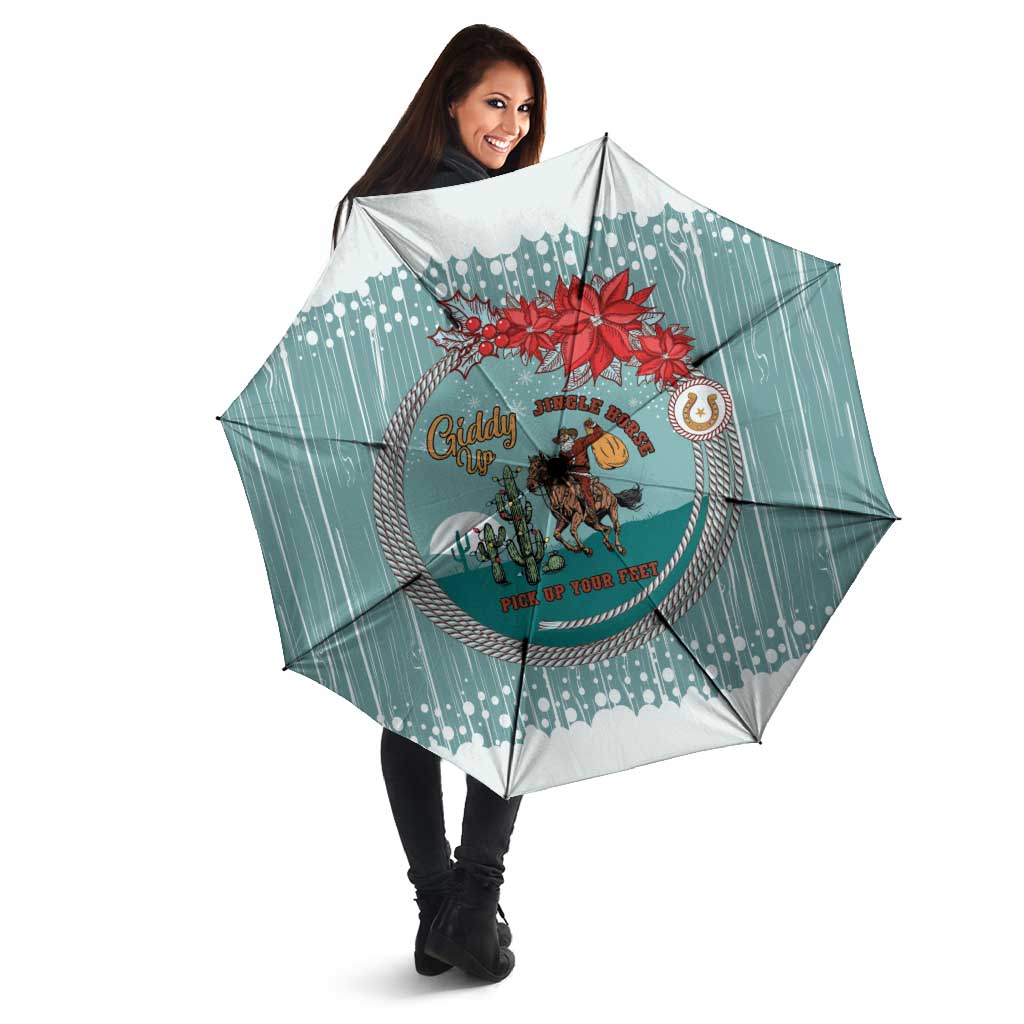 Cowboy Christmas Umbrella Giddy Up Jingle Horse Green Version - Wonder Print Shop