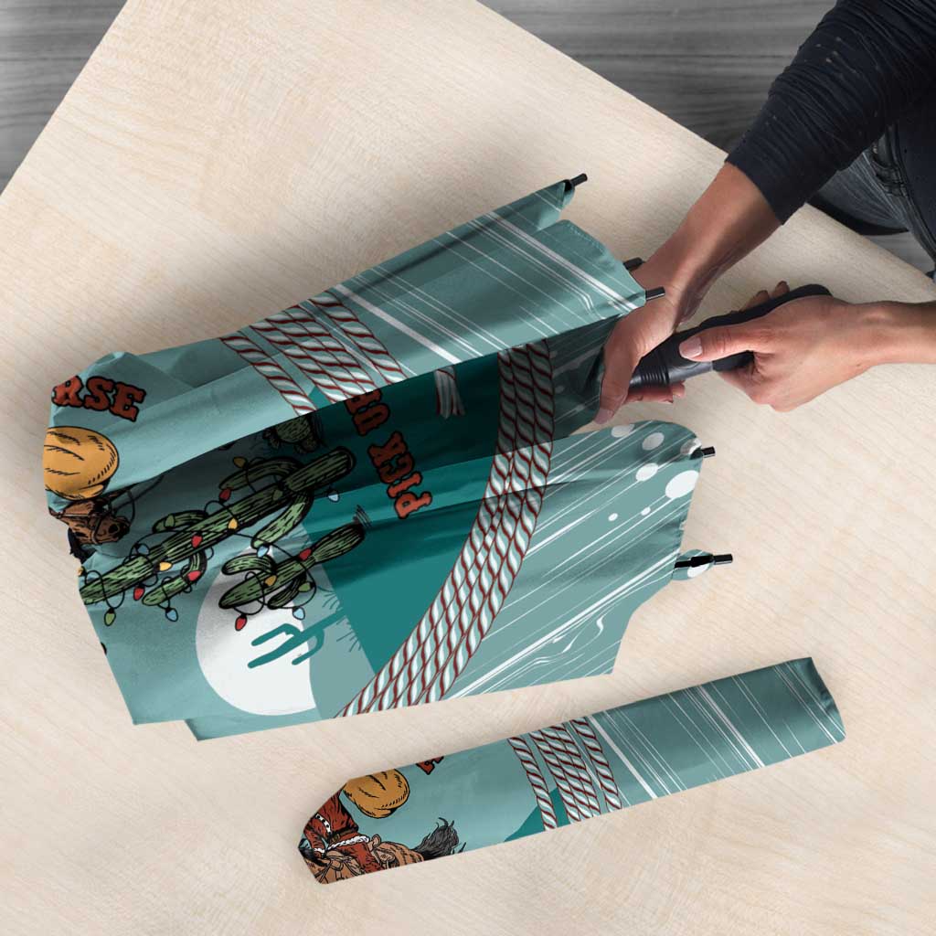 Cowboy Christmas Umbrella Giddy Up Jingle Horse Green Version - Wonder Print Shop